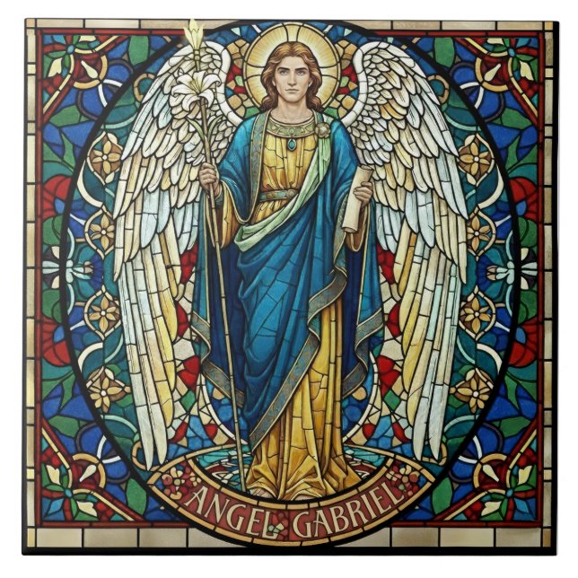 Angel Gabriel Stained Glass Style Archangel Art Kakelplatta (Framsidan)