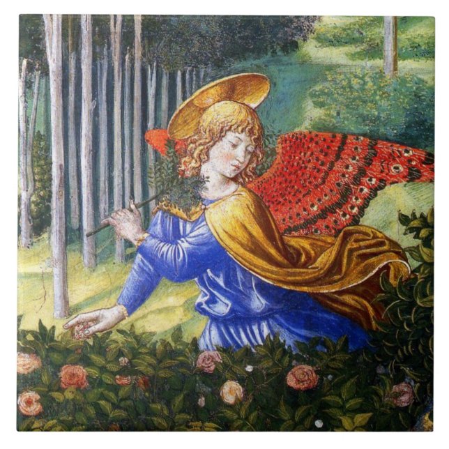 Angel Gathering Flowers in a Himmelsk Ligcape Kakelplatta (Framsidan)