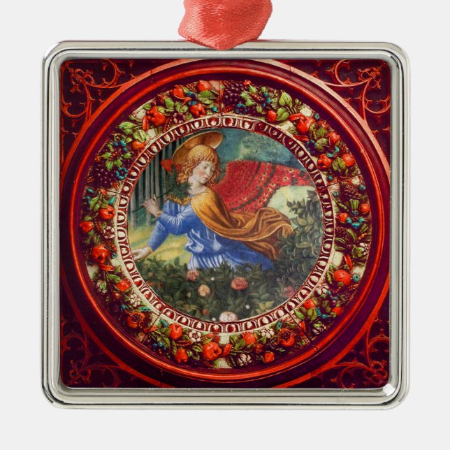 Angel Gathering Flowers Red Blommigt Krona jul Julgransprydnad Metall (Framsidan)