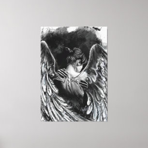 Angel Girl Kanvastryck - Black and White Painting