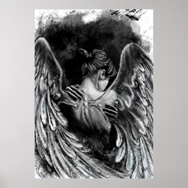 Angel Girl Poster - Black and White Painting (Framsidan)