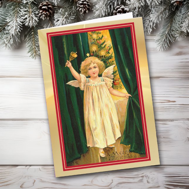 Angel Girl Ringing Bell Vintage jul Kort (Skapare uppladdad)