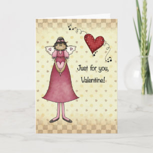 Angel Girl with Heart Land Folk Valentine Kort