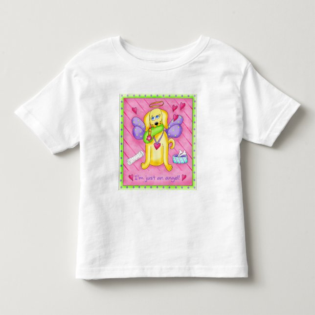 Angel Golden Gult Hund med Shoe Tee (Framsida)