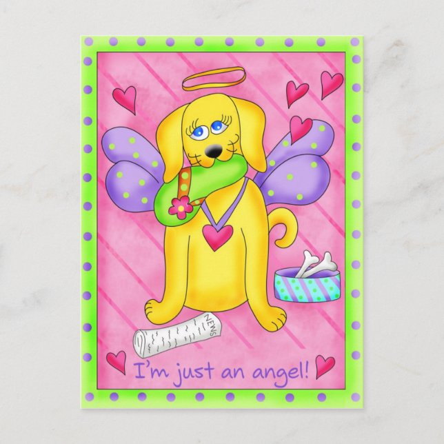Angel Golden Gult Hund med Shoe Vykort (Framsida)