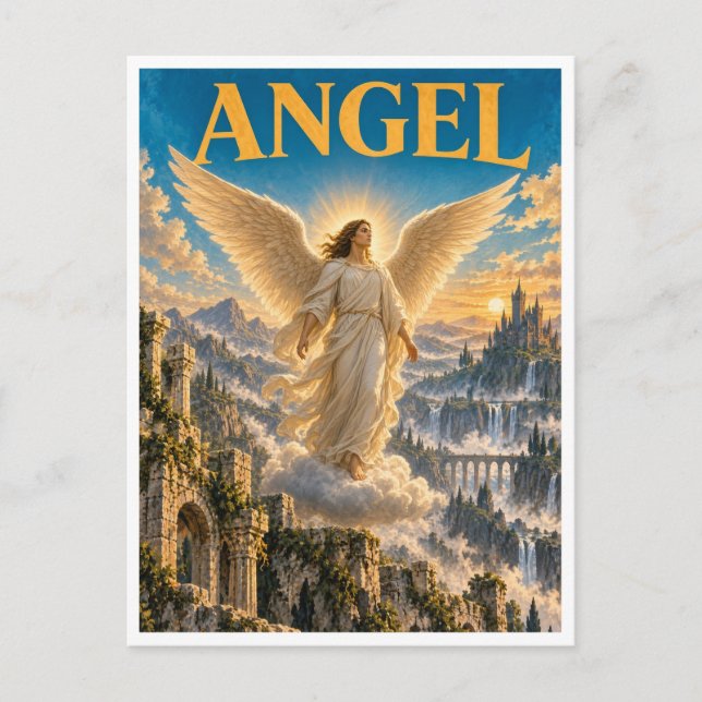 Ängel, gotisk fantasiväsen vykort (Framsida)