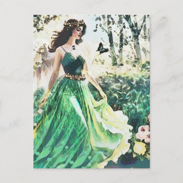 Angel Grönt Healing Nature Watercolor Art Note Vykort (Framsida)