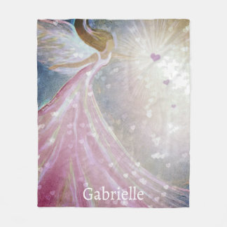 Ängel Guardian Heart Wings Watercolor Anpassat Nam Fleecefilt