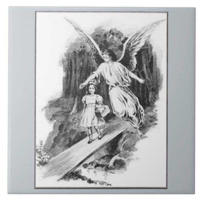 Angel Guarding A Girl Child Tile Kakelplatta (Framsidan)