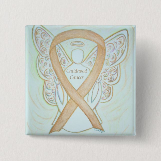 Angel Guld Awareness Ribbon Stift Knapp (Framsida)