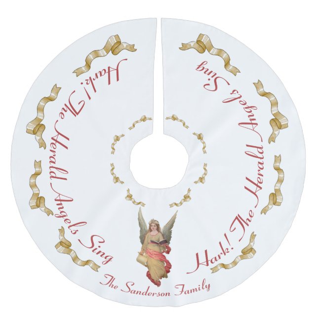 Angel, Guld, Vit, Röda helgen Julgransmatta Borstad Polyester (Framsidan)