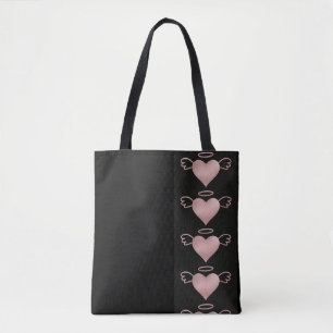 Angel Heart Tote Bag Black and Rosa Tygkasse