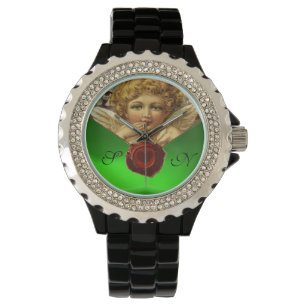 ANGEL HEART VAX SEAL,GRÖNT EMERALD GEM MONOGRAM ARMBANDSUR