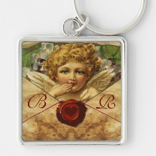 ANGEL HEART VAX SEAL PARCHMENT MONOGRAM FYRKANTIG SILVERFÄRGAD NYCKELRING