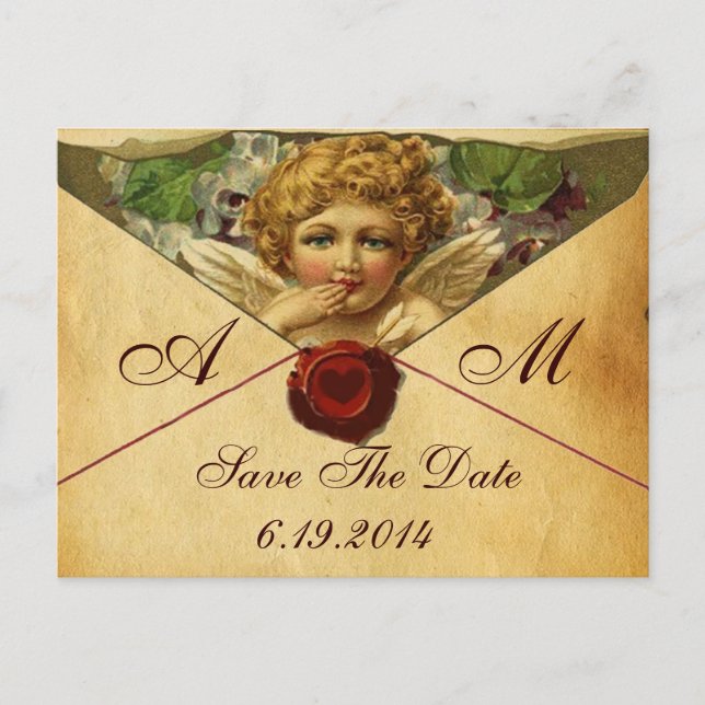 ANGEL HEART VAX SEAL PARCHMENT SPARA DATE Monogram Meddelande Vykort (Framsida)