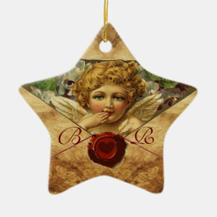 ANGEL HEART VAX SEAL PARCHMENT Star Monogram Julgransprydnad Keramik