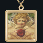 ANGEL HEART VAX SEAL PARCHMENT Valentine Day Guldpläterat Halsband<br><div class="desc">Elegant,  klassisk och klassisk design med en romantisk påse,  röd vax-försegling,  hjärta och pil på ett antikt brunt stycke som är lämpligt för romantiska förlovningar,  bröllop,  julklappar,  helgdagar,  familj eller professionell använda.</div>