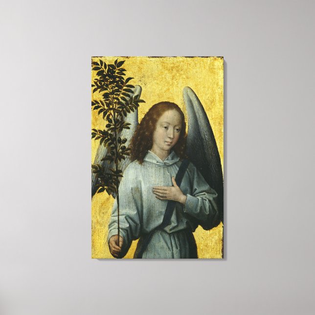 Angel Holding an Olive Gren Canvastryck (Framsida)