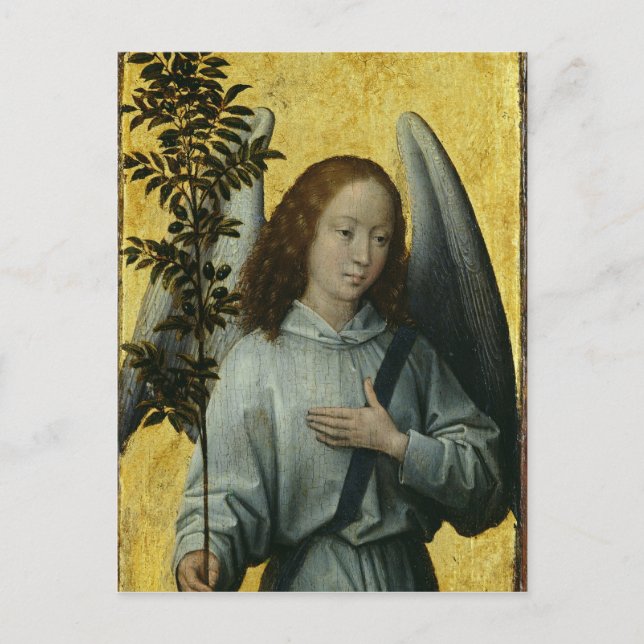 Angel Holding an Olive Gren Vykort (Framsida)