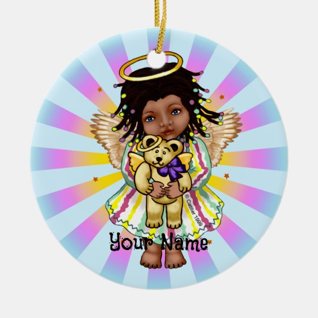 Angel Holding Bear Julgransprydnad Keramik (Framsidan)