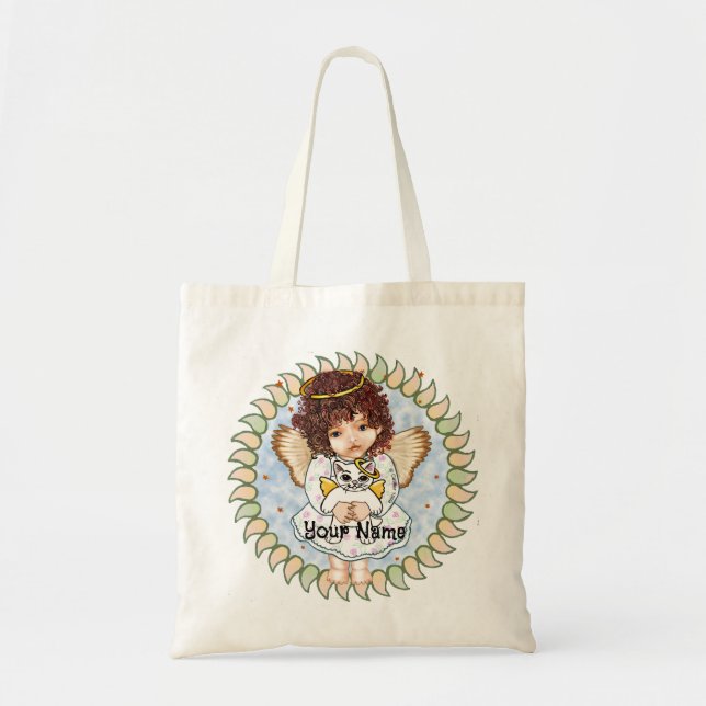 Angel Holding Cat Tote Bag Tygkasse (Framsidan)