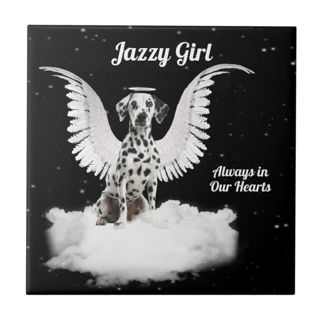 Angel Hund Dalmatian Pet Memorial Tile Kakelplatta (Framsidan)