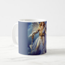 Angel i blått bär ett ord kaffemugg