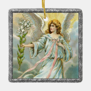 Angel i Blue Ceramic Ornament