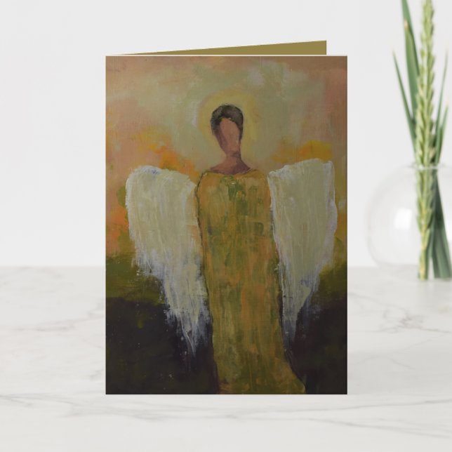Angel i grönt & guld blank tack kort (Framsida)
