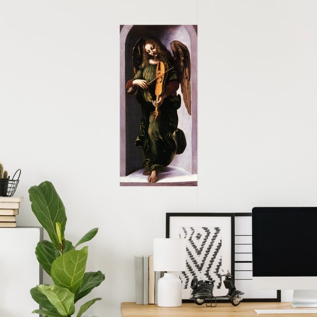Ängel i grönt med en vielle av Leonardo da Vinci Poster (Hemmakontoret)