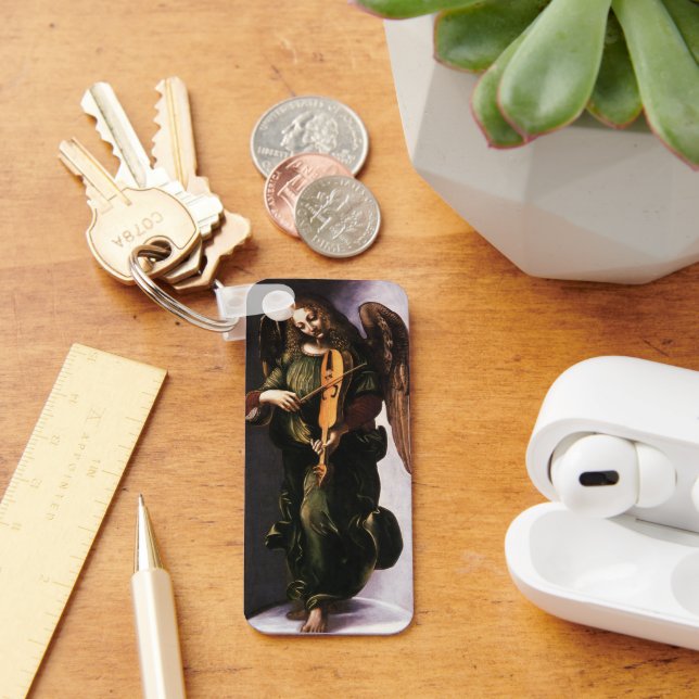 Angel i Grönt med Vielle av Leonardo da Vinci Nyckelring (Skrivbord)