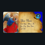 ANGEL I GULD RED OCH BLUE MONOGRAM FRAKTSEDEL<br><div class="desc">Italienskt sent medieval mästerverk från Fra Beato Angelico , Annunciation Angel Detail från Perugia Triptych Italien,  framtaget med gamla åldras bruna parchment-effekter och en ljus 3D Blue sapphire gem-sten.</div>