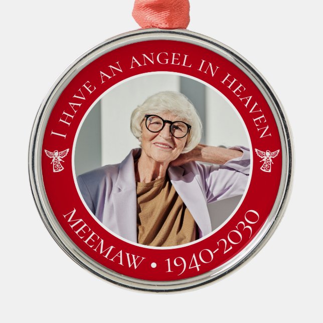 Angel i Heaven Meemaw Memorial Photo Julgransprydnad Metall (Framsidan)