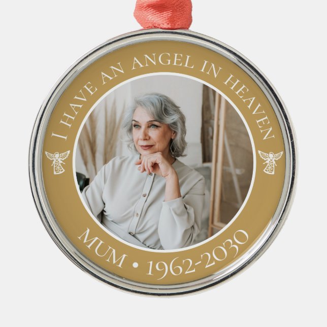 Ängel i himlen Mamma Minnesfoto Julgransprydnad Metall (Framsidan)