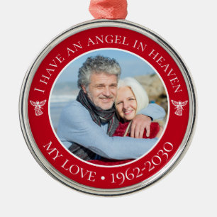 Ängel i himlen min älskade minnesfoto julgransprydnad metall