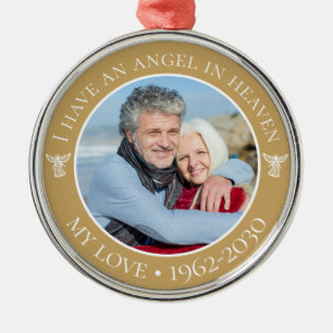 Ängel i himlen min älskade minnesfoto julgransprydnad metall