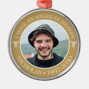 Ängel i himlen minnesfoto julgransprydnad metall