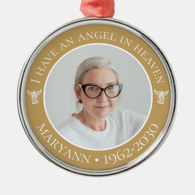 Ängel i himlen minnesfoto julgransprydnad metall (Framsidan)