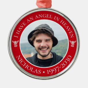 Ängel i himlen minnesfoto julgransprydnad metall