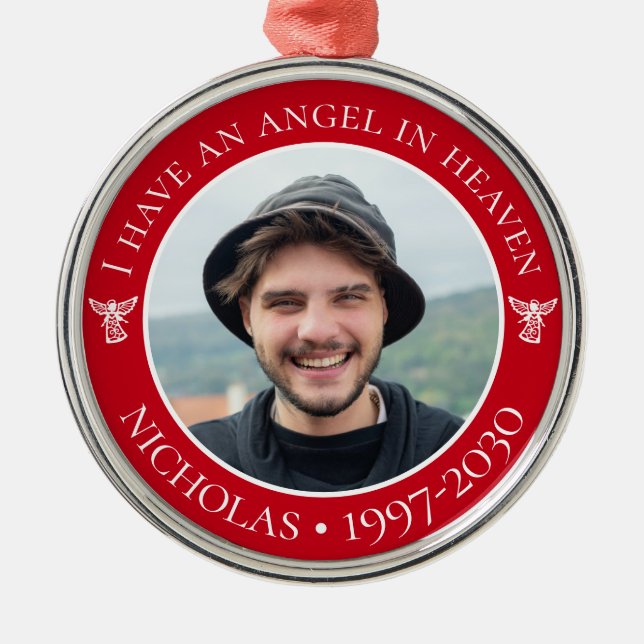 Ängel i himlen minnesfoto julgransprydnad metall (Framsidan)