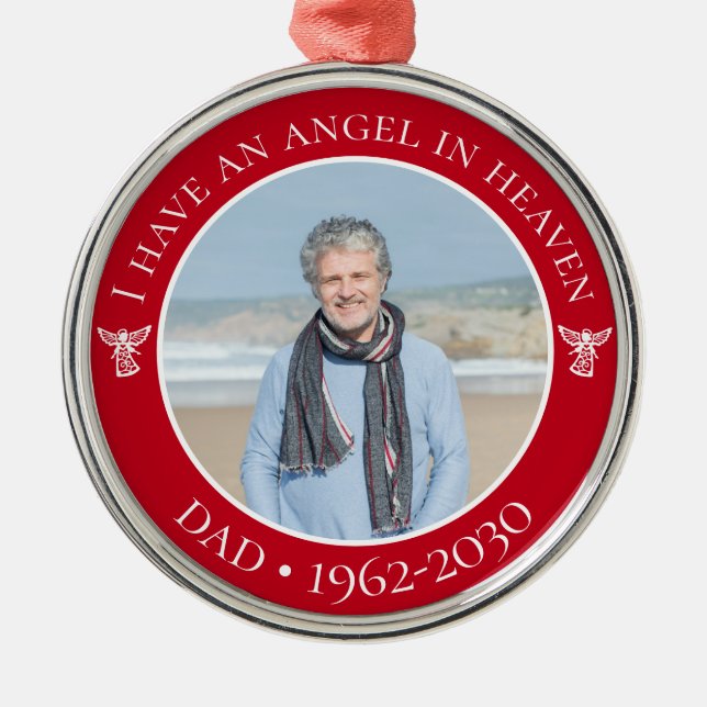 Ängel i himlen Pappa Minnesfoto Julgransprydnad Metall (Framsidan)