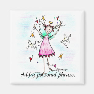 Angel i Röda Gown har Hearts and Peace Dove-sketch Magnet