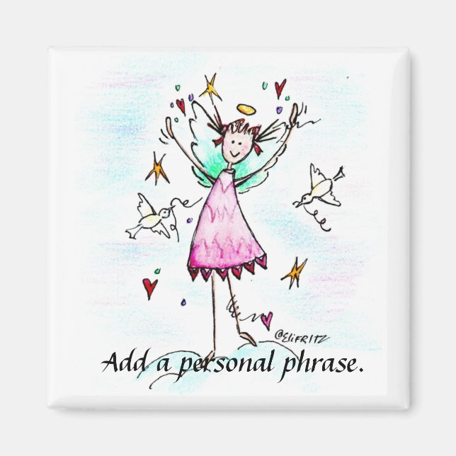 Angel i Röda Gown har Hearts and Peace Dove-sketch Magnet (Framsidan)