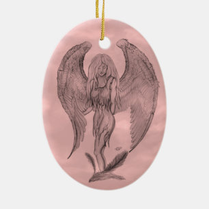 Angel i Tattoo Stil Julgransprydnad Keramik