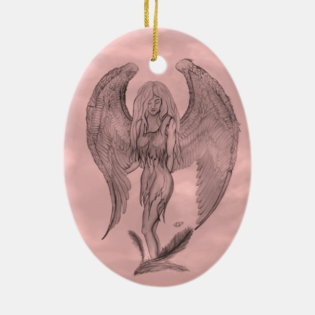 Angel i Tattoo Stil Julgransprydnad Keramik (Baksidan)