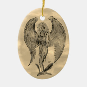 Angel i Tattoo Stil Julgransprydnad Keramik