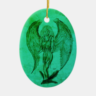 Angel i Tattoo Stil Julgransprydnad Keramik