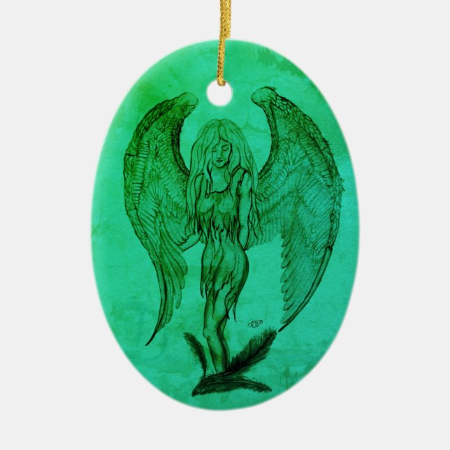 Angel i Tattoo Stil Julgransprydnad Keramik (Framsidan)