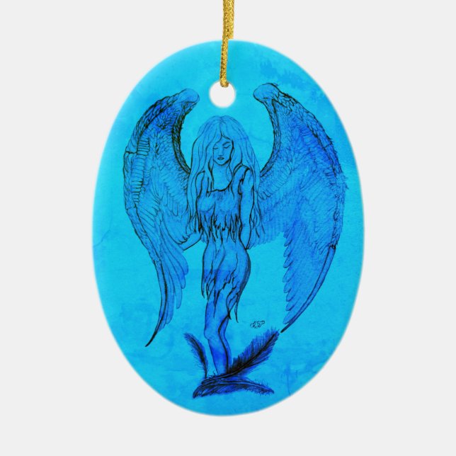 Angel i Tattoo Stil Julgransprydnad Keramik (Framsidan)