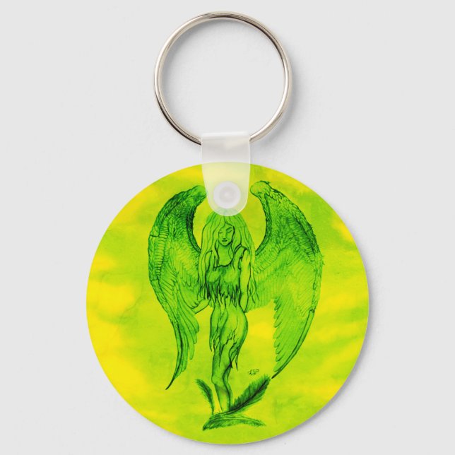Angel i Tattoo Stil Nyckelring (Framsida)